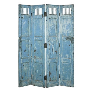 Wood Screen with Blue Patina For Sale