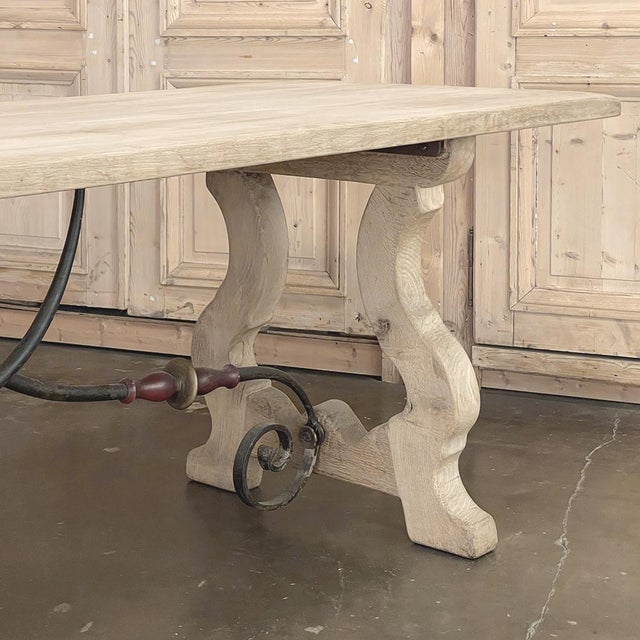 Vintage Spanish Dining Table With Wrought Iron in Solid Stripped Oak For Sale - Image 13 of 18