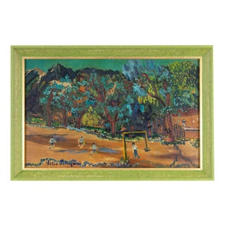 Sirio Pellegrini, Football Match, Oil Painting, 1970s For Sale
