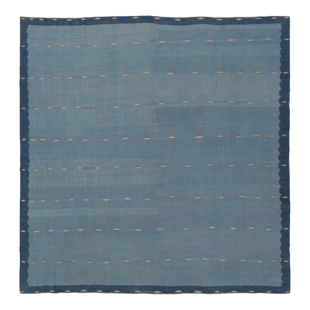 Vintage Dhurrie Rug in Ocean Blue With Rhythmic Accents - Rug & Kilim For Sale