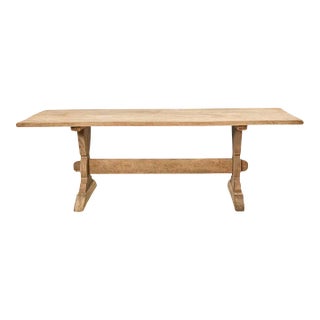 Country French Bleached Oak Farmhouse Trestle Dining Table For Sale