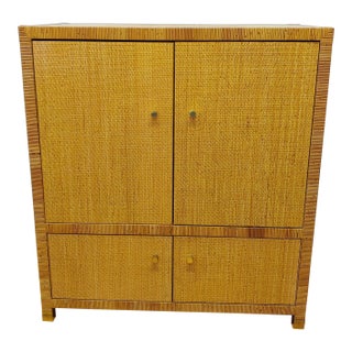 1980s Bielecky Brothers Cane & Rattan Teak Entertainment Cabinet For Sale