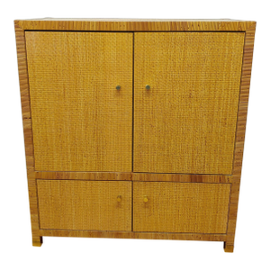 1980s Bielecky Brothers Cane & Rattan Teak Entertainment Cabinet