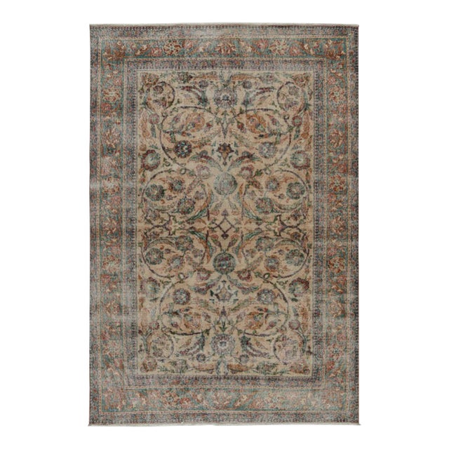 1960s Vintage Zeki Muren Rug in Beige With Floral Patterns For Sale