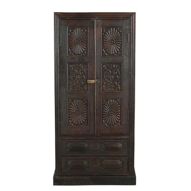 Indian Antique Indian Carved Teakwood Armoire, Circa 1880 For Sale - Image 3 of 5