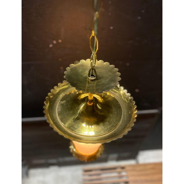 Brass 1950's Brass & Wrinkle Glass Hanging Fixture Attributed to Vetri Seguso For Sale - Image 8 of 12