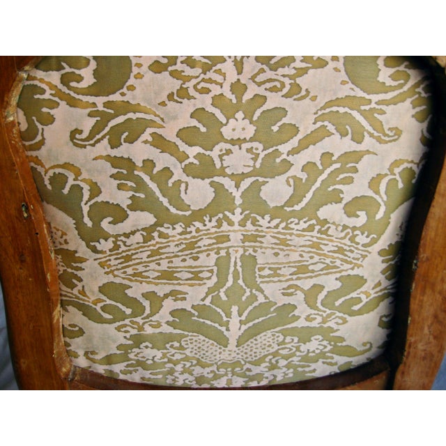Brown Fortuny Corone Textile on Set of 4 French Louis XV Chairs 18 Century For Sale - Image 8 of 12