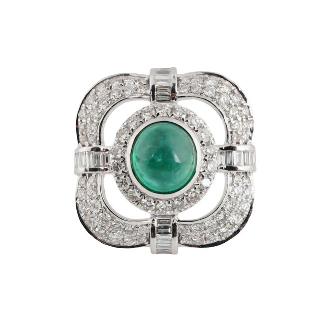 Natural Zambian Emerald high quality caboshan diamond ring in 18k gold For Sale - Image 14 of 18