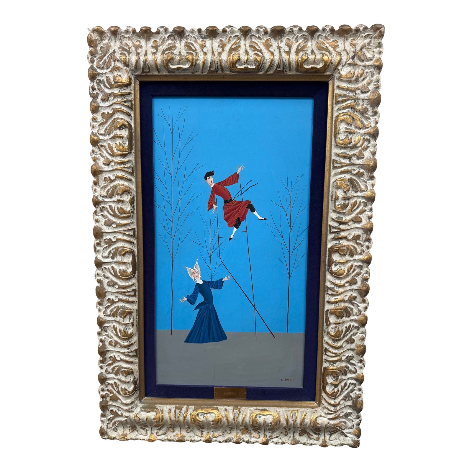 Large Mid-Century Italian Surrealist “Flying Priest” Painting by ...