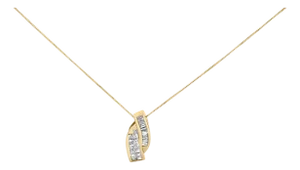 14k Yellow Gold 1 1/3 Cttw Princess and Baguette-cut Diamond Double Curved Pendant Necklace (H-I Color ,VS1-VS2 Clarity) - NO CHAIN INCLUDED