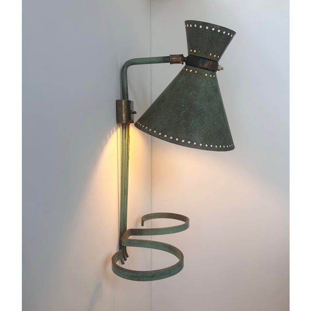 Vintage Adjustable Wall Lamp in Brass and Patinated Green, 1950 For Sale - Image 14 of 17