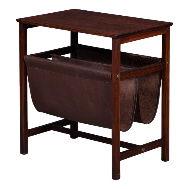 Vintage Danish Magazine Holder in Rosewood and Leather, 1960s For Sale