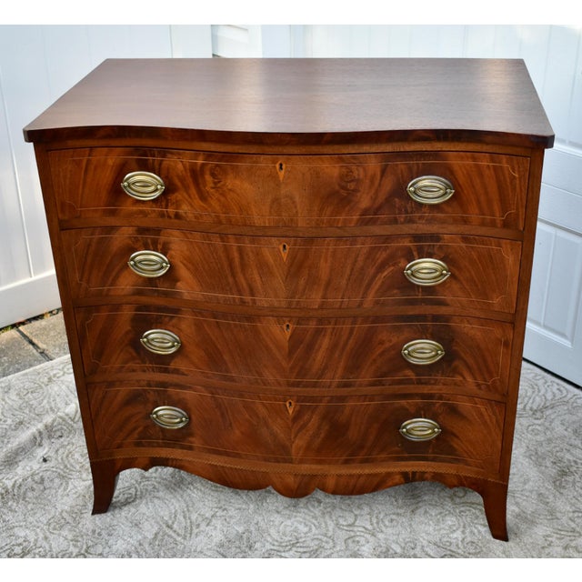Vintage Inlaid Mahogany Federal Style Bowfront Four Drawer Chest | Chairish