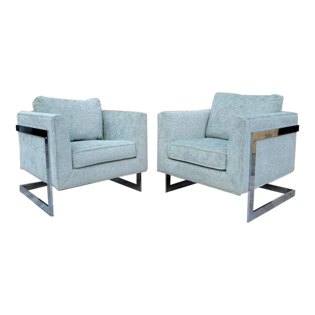 Mid Century Modern Milo Baughman Chrome Cube Lounges Newly Reupholstered - Pair For Sale