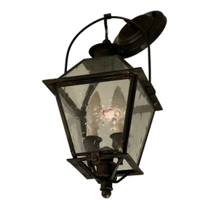 Vintage Black Metal & Seeded Glass Carriage Lantern