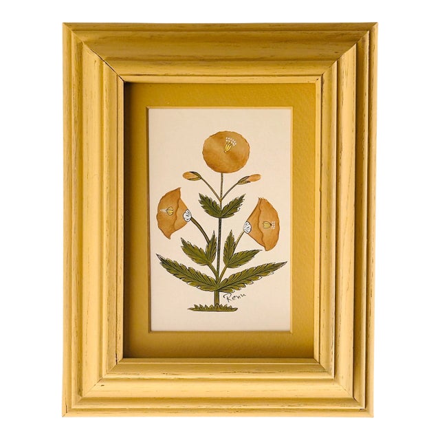Hand-Painted Jaipuri Brown and Green Floral Motif Painting in Hand-Painted Frame For Sale