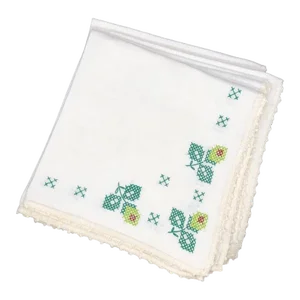 Mid 20th Century Vintage Early Mid Century Fine Linen Hand Embroidered Napkins With Crochet Lace Trim- Set of 9