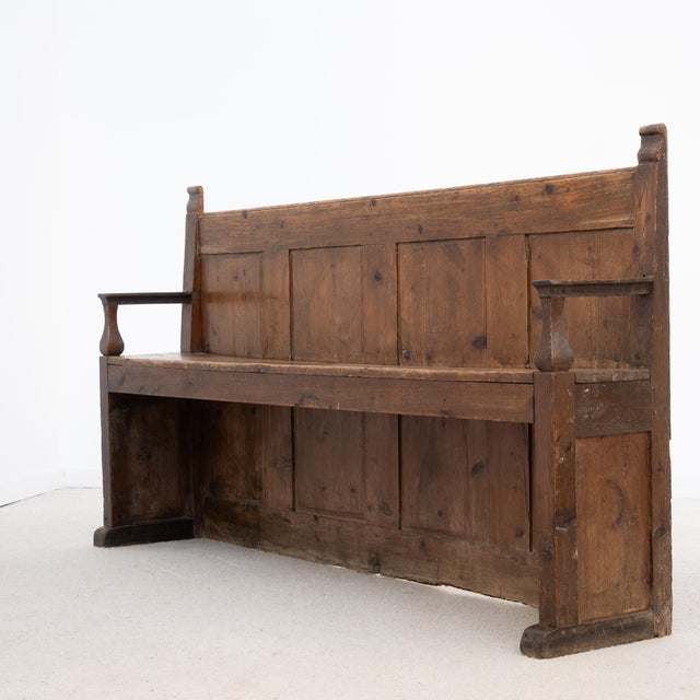 Wood Antique Wooden Bench with Paneled Back, 1880 For Sale - Image 7 of 11