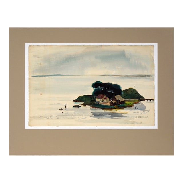 Alexander Nepote "Island in the San Francisco Bay" Watercolor Landscape 1938 For Sale
