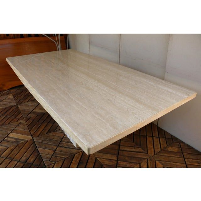 1980s Mid-Century Italian Postmodern Beige Travertine Dining Table by Stone International For Sale - Image 9 of 18