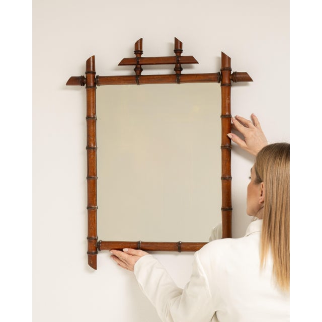 Brown Faux Bamboo Wall Mirror, Antique, France, Circa 1900 For Sale - Image 8 of 8