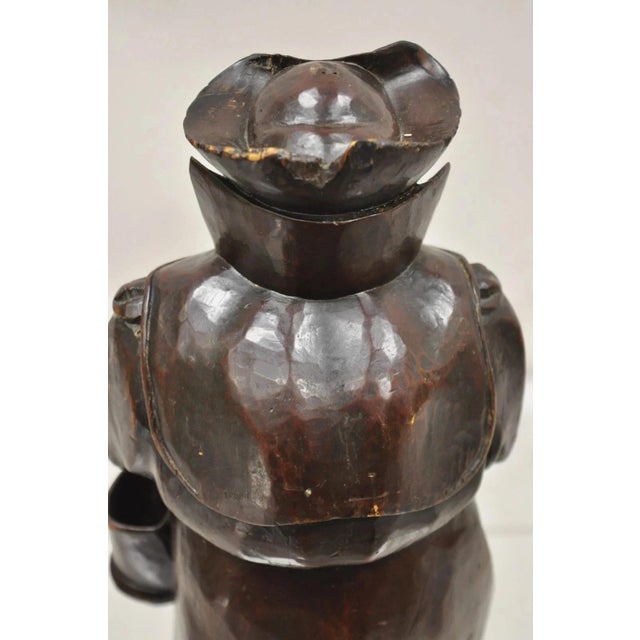 19th C. Black Forest Figural Wood Carved Night Watchman Lidded Tobacco Jar Box For Sale - Image 9 of 13