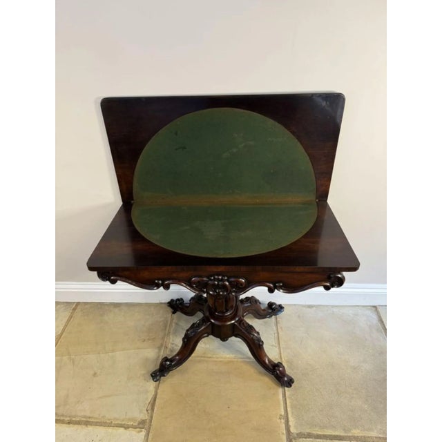 Wood Victorian Carved Rosewood Card Table, 1850s For Sale - Image 7 of 9