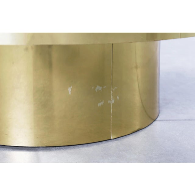 1980s Vintage Round Brass and Smoked Glass Coffee Table For Sale - Image 4 of 8