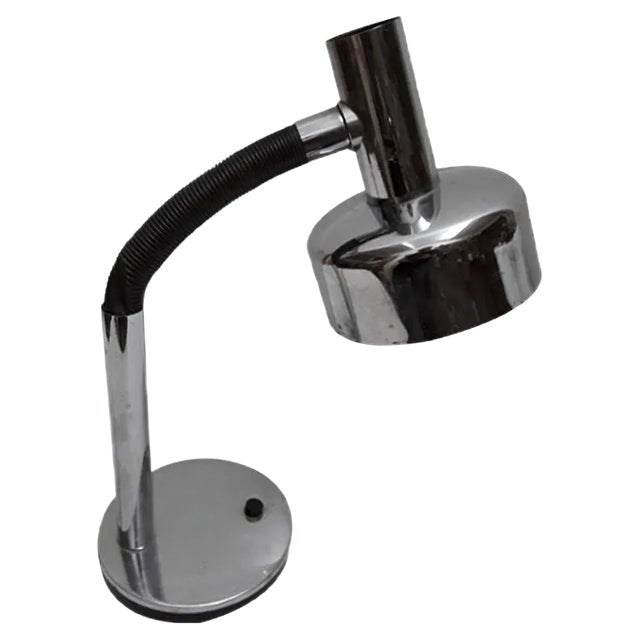 Pivotable Black Plastic and Chromed Metal Table Lamp, 1970s For Sale