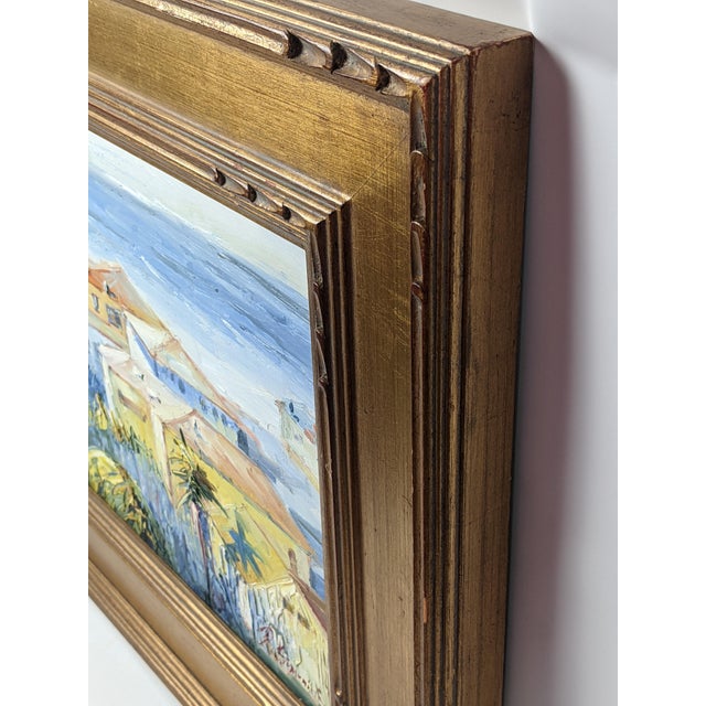 Traditional Late 20th Century Ray Simonini Mediterranean Village Oil Painting, Heavy Impasto, Blue & Gold For Sale - Image 3 of 18