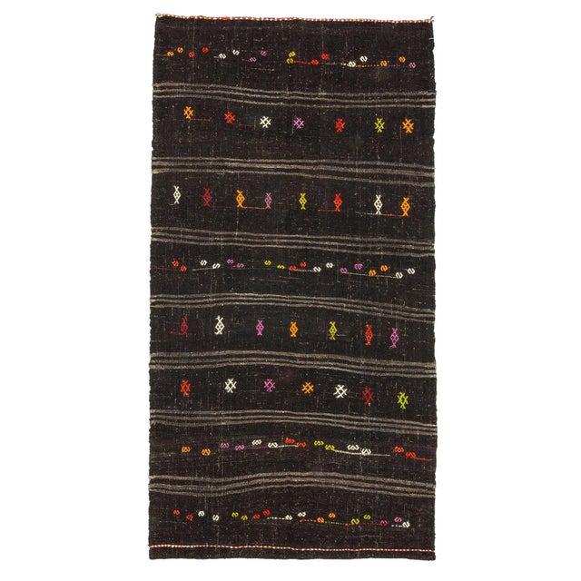 Textile 1960s Vintage Embroidered Goat Hair Kilim Rug- 5′4″ × 10′7″ For Sale - Image 7 of 7