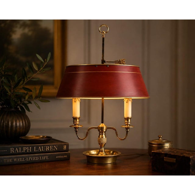 French Bouillotte Brass Two-Light Table Lamp, 1920s For Sale - Image 3 of 15