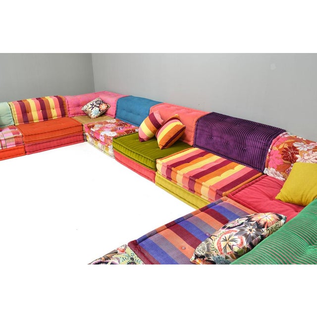 Textile Large Mah Jong Sofa in Original Fabric attributed to Hans Hopfer for Roche Bobois, 1980s, Set of 35 For Sale - Image 7 of 18