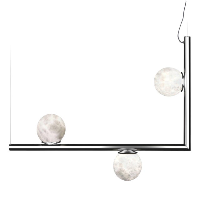 Ofione 1 Shiny Silver Metal Pendant Lamp by Alabastro Italiano For Sale