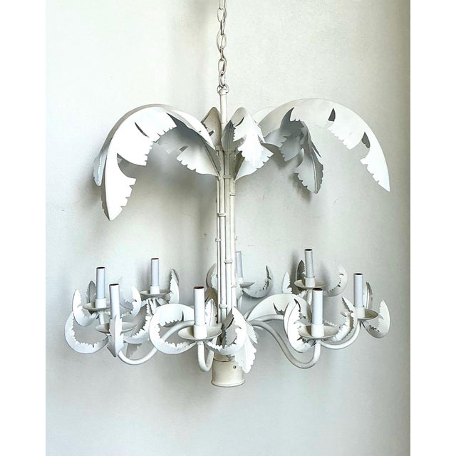 Vintage Punch Cut Palm Frond Chandelier For Sale - Image 10 of 12