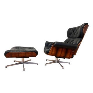 Rosewood and Bent Plywood Lounge Chair and Ottoman, 1960s, Set of 2 For Sale