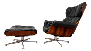 Rosewood and Bent Plywood Lounge Chair and Ottoman, 1960s, Set of 2