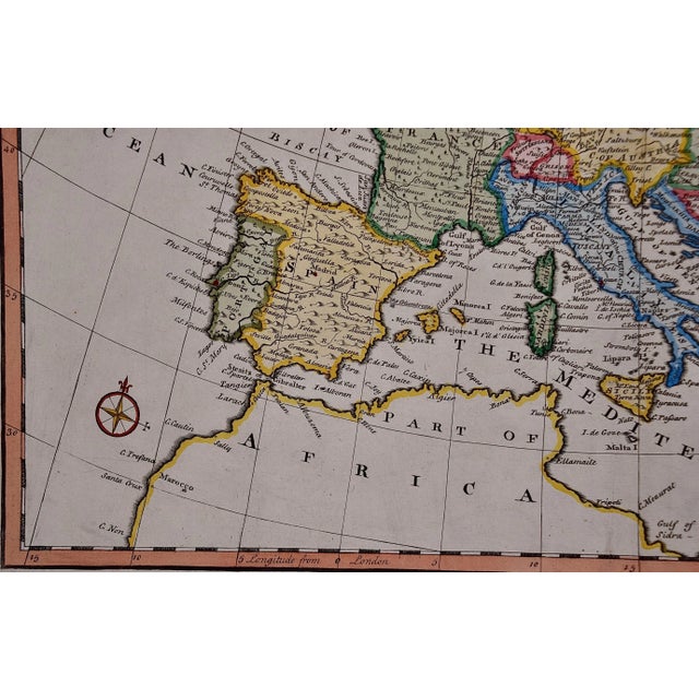 Traditional Emanuel Bowen Europe: An Original 18th Century Hand-colored Map by E. Bowen, 1744 For Sale - Image 3 of 7