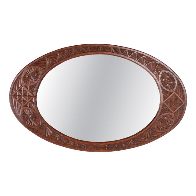 Oval Mirror with Carved Frame, 1890s For Sale