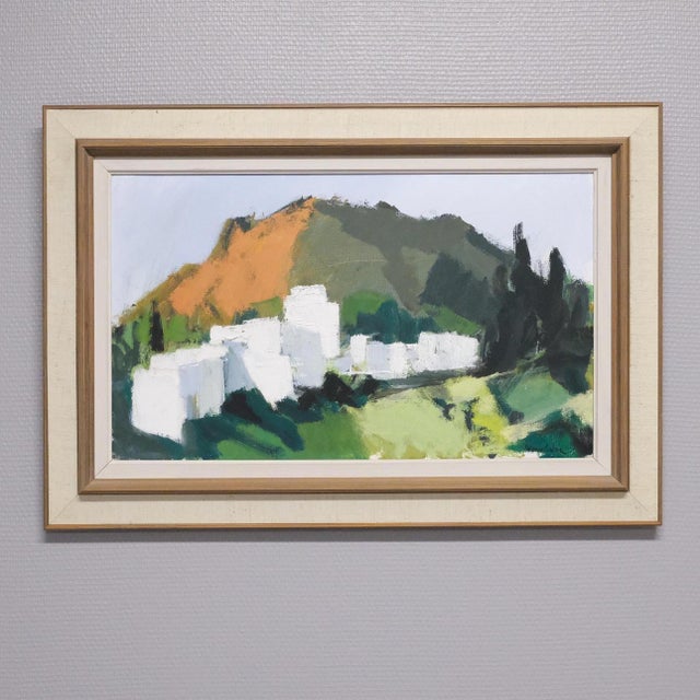 Original Swedish Oil on Canvas – “Mountain Village” by Stig Wernheden – Vintage Framed – 32 × 54 cm (12.6" × 21.3") –...