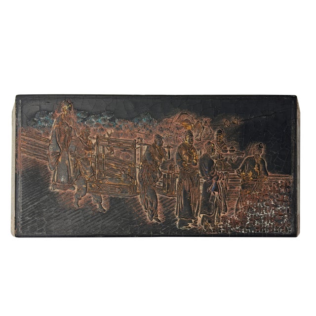Chinese Black Lacquer Golden Graphic Bridge Shape Ink Display Art For Sale - Image 9 of 10