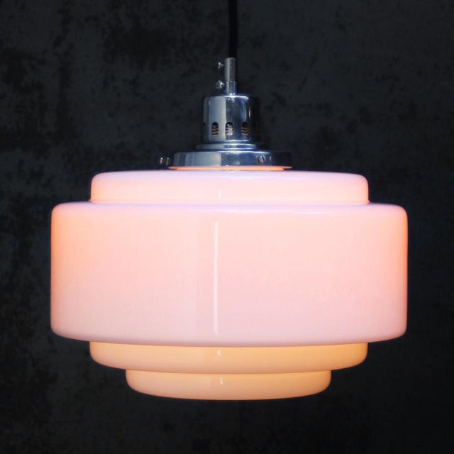 Vintage Art Deco White Opaline Glass Pendant Lamps For Sale - Image 4 of 8