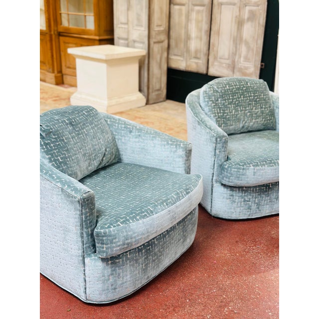 Textile Vintage Barrel Back Swivel Chairs, Newly Reupholstered For Sale - Image 7 of 9