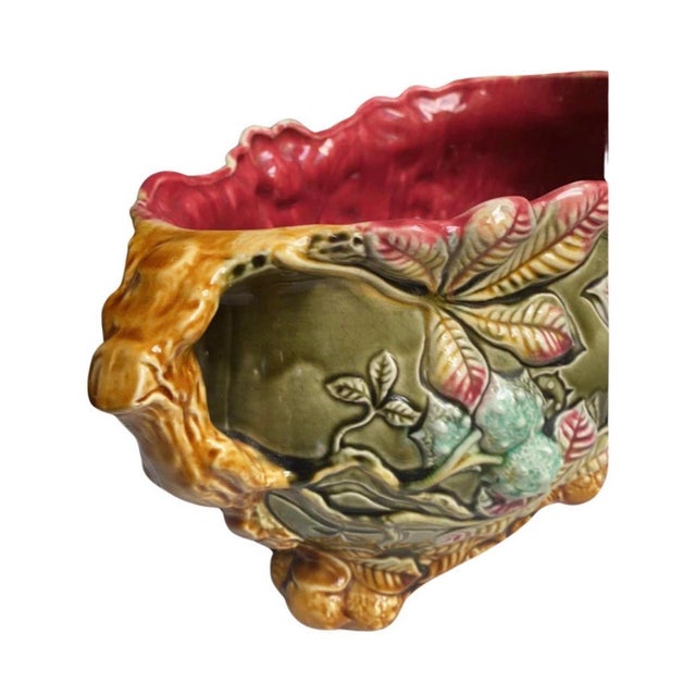 French Country 19th Century French Majolica Chesnut Jardinière Onnaing For Sale - Image 3 of 11