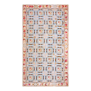 Beautiful Sky Blue Color With Delicate Florid Design Antique Needlepoint Rug