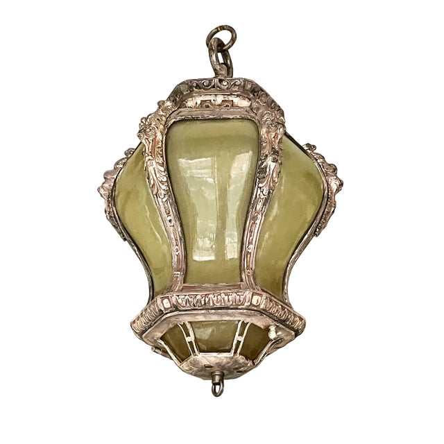 Metal Antique Bronze Ceiling Light With Art Glass For Sale - Image 7 of 7