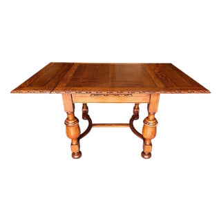 1925 Ornate Jacobean / Elizabethan Revival Period Draw Leaf Table - Beautiful Solid Quarter Sawn Oak For Sale