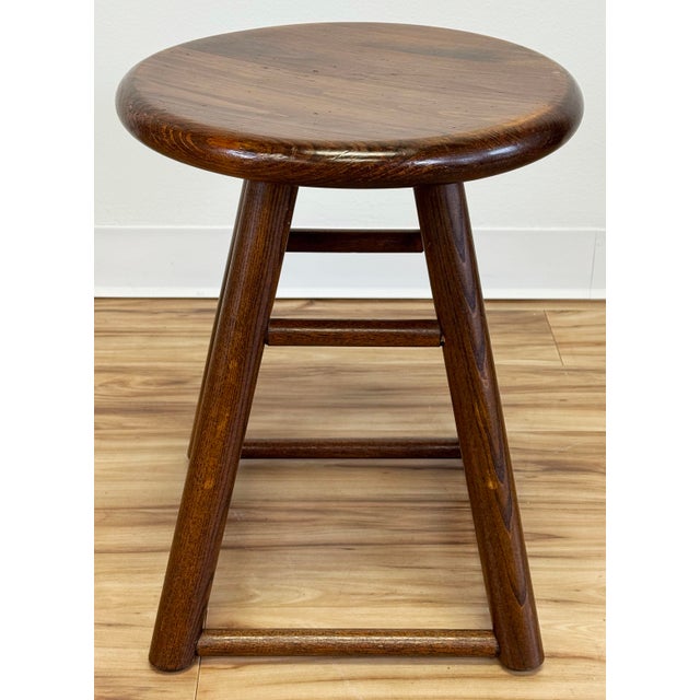 Wood Vintage Round Swivel Top Wooden Stool For Sale - Image 7 of 10