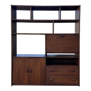 Danish Style Wall Unit and Bookcase With Pull-Down Surface For Sale