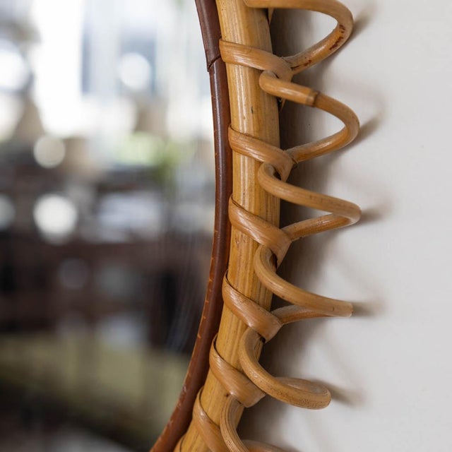 Wood 1960s Italian Spiral Rattan Mirror For Sale - Image 7 of 9